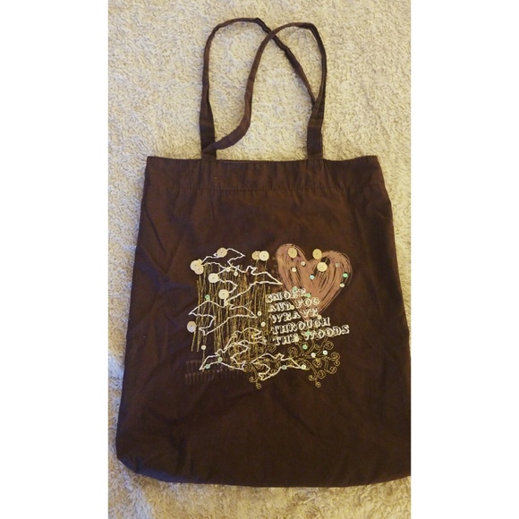 Pink-Lined Brown Tote w/ Cute Design on Front - Picture 2 of 5